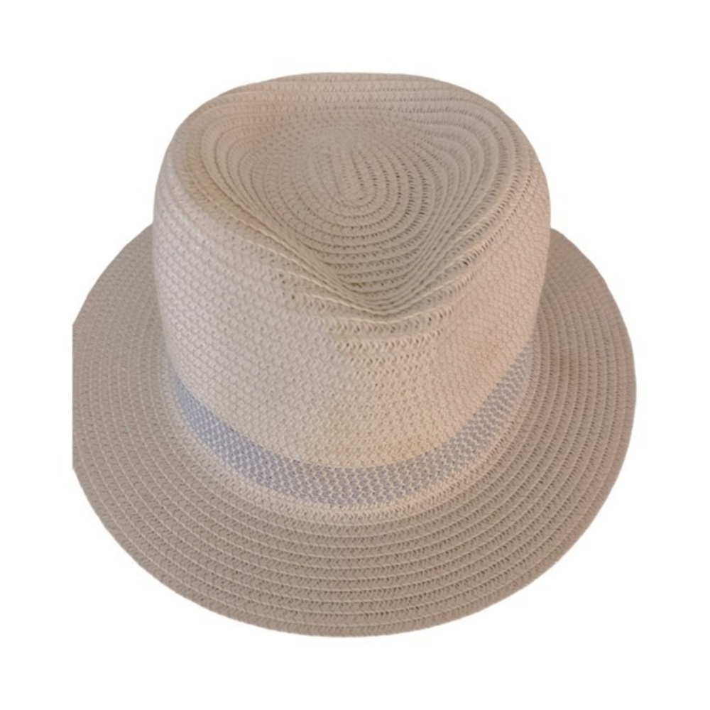 Jeff & Aimy Fedora - OSFM white , black white band.  Gently used ,celloluse poly